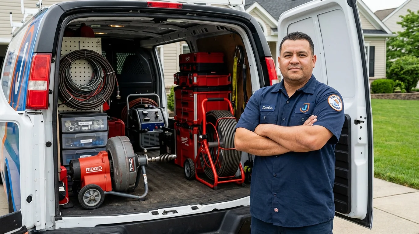 Professional drain cleaning equipment and Johns Plumbing LLC plumber in Hoopeston