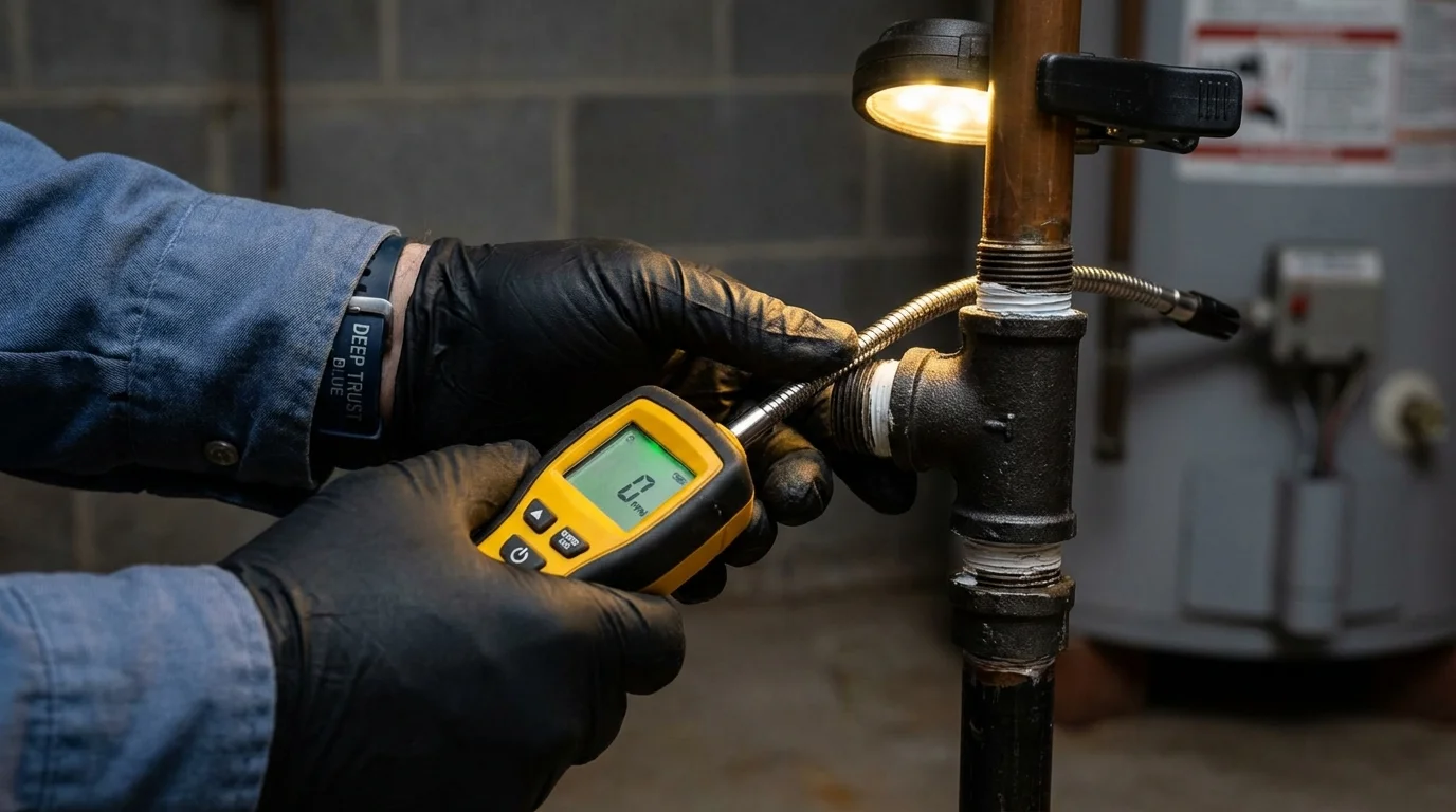 Gas leak detection with electronic sniffer by Johns Plumbing LLC in Hoopeston