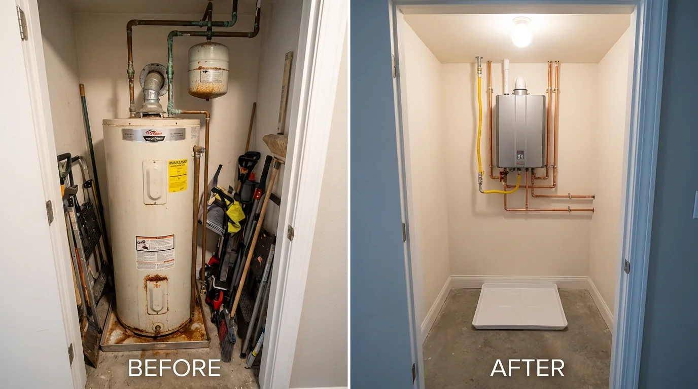 Tank water heater versus wall-mounted tankless unit comparison for Hoopeston, IL homeowners